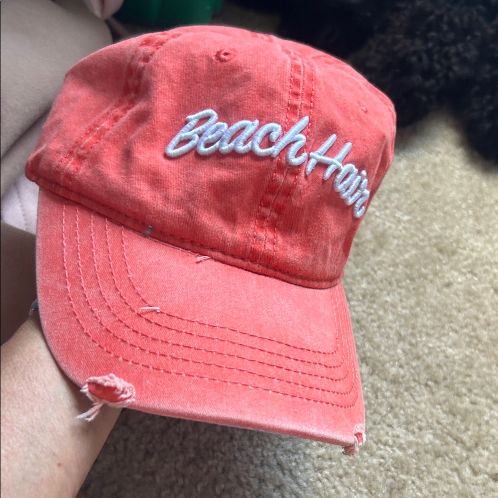Coral 'Beach Hair' Embroidered Cap
